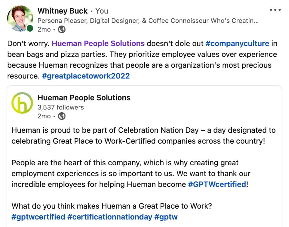 Positive Hueman employee review